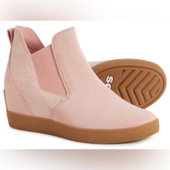 Sorel Out N About Slip-On Wedge Boots - Waterproof, Pink Suede Sz 9 - Picture 1 of 12